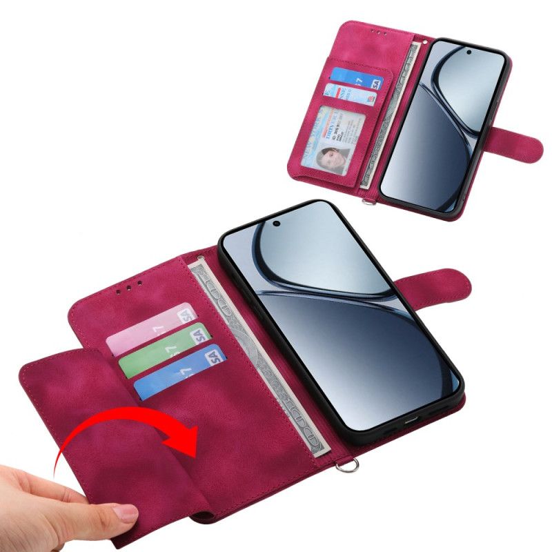 Etui Folio Oppo Reno 13f 4g / 5g / 13 Fs 5g Zamszowy Efekt Koronki Z Paskiem I Paskiem Na Ramię Etui Ochronne