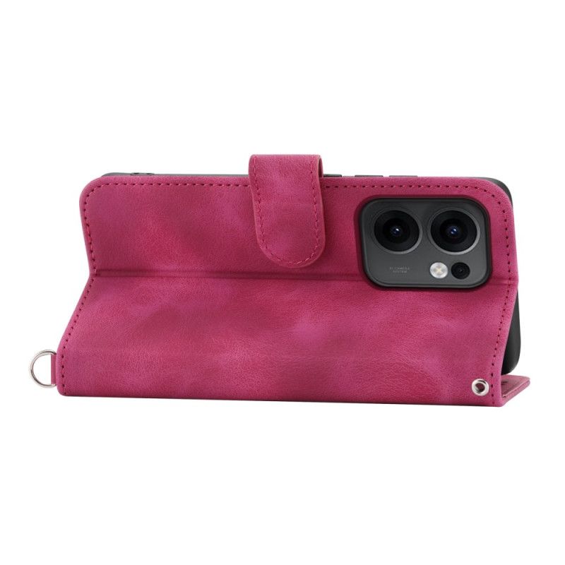 Etui Folio Oppo Reno 13f 4g / 5g / 13 Fs 5g Zamszowy Efekt Koronki Z Paskiem I Paskiem Na Ramię Etui Ochronne