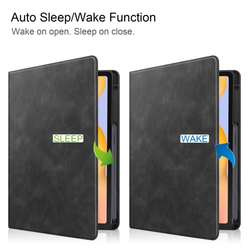 Etui Samsung Galaxy Tab S6 Lite Szary Czarny Uchwyt Rysika Z Efektem Skóry