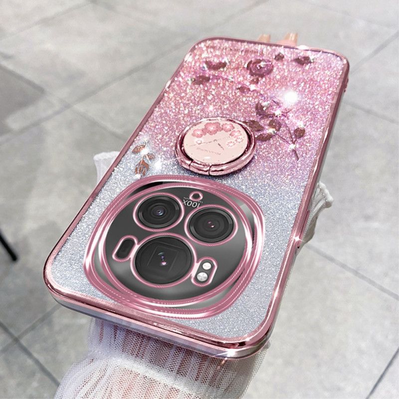 Futerały Honor Magic 6 Pro Etui Na Telefon Pierścień Wspierający Z Kwiatami I Kryształkami Kadem