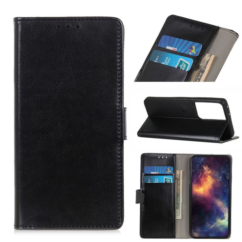 Etui Folio Samsung Galaxy S21 Ultra 5G Biały Czarny Wyrafinowany Efekt Błyszczącej Skóry Etui Ochronne