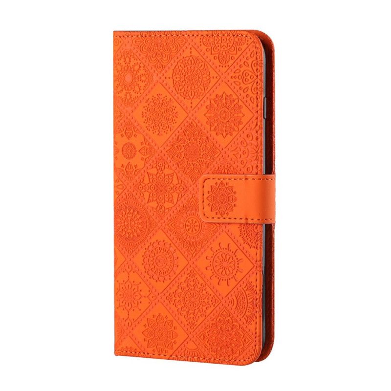 Etui Folio Samsung Galaxy S21 Ultra 5G Biały Czarny Wzór Gobelinu