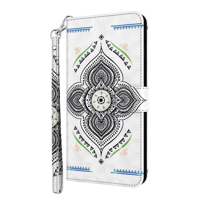 Etui Folio Samsung Galaxy S21 Ultra 5G Ciemnoniebieski Biały Mandala Z Punktami Świetlnymi Z Paskiem