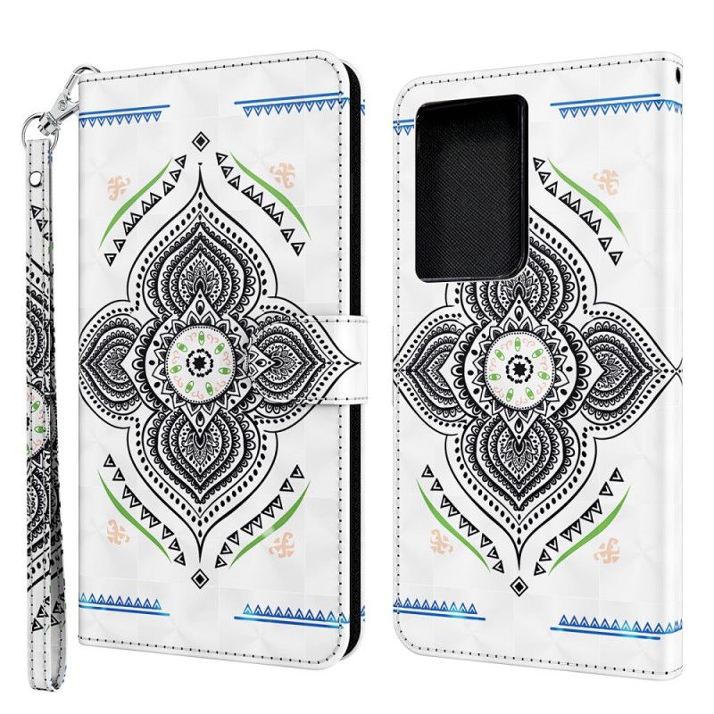Etui Folio Samsung Galaxy S21 Ultra 5G Ciemnoniebieski Biały Mandala Z Punktami Świetlnymi Z Paskiem