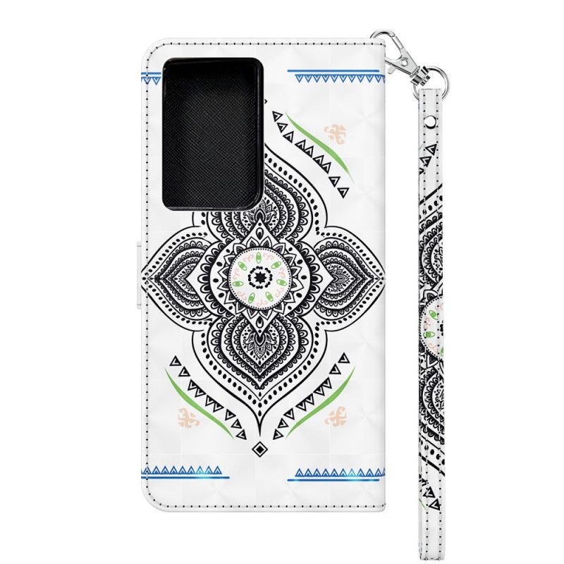 Etui Folio Samsung Galaxy S21 Ultra 5G Ciemnoniebieski Biały Mandala Z Punktami Świetlnymi Z Paskiem