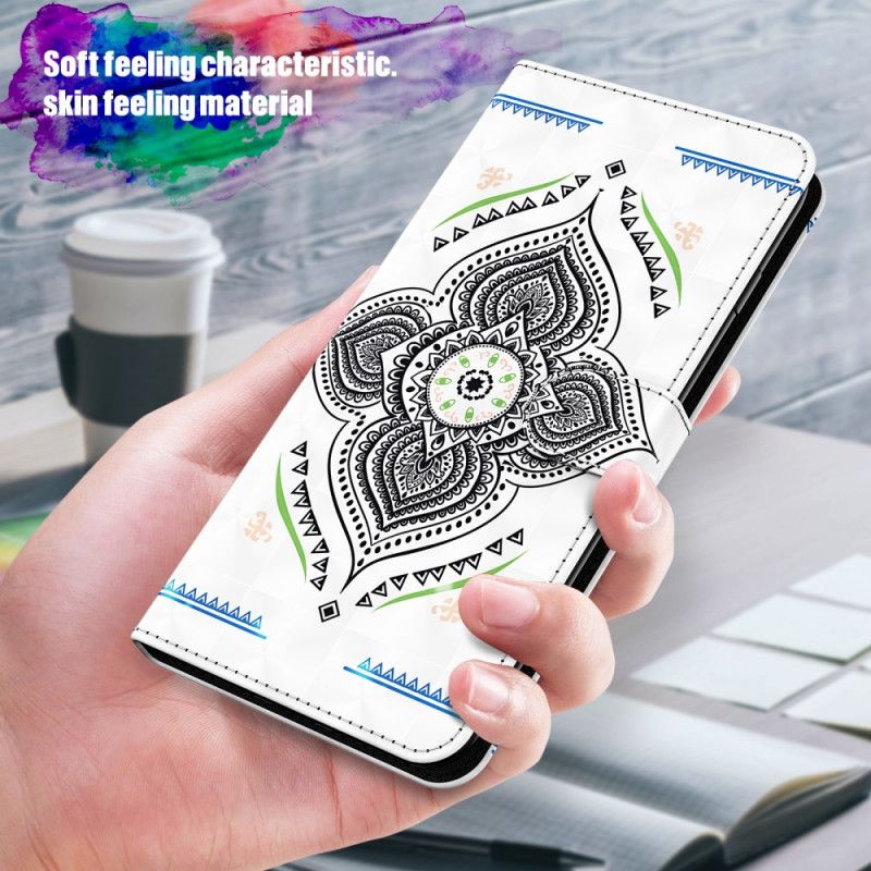 Etui Folio Samsung Galaxy S21 Ultra 5G Ciemnoniebieski Biały Mandala Z Punktami Świetlnymi Z Paskiem