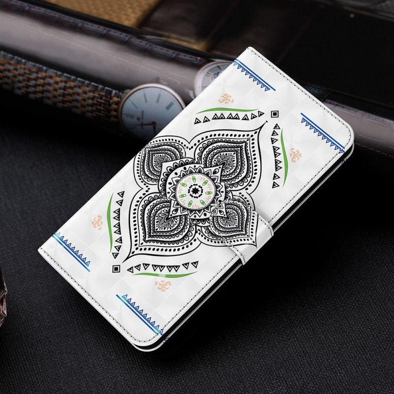 Etui Folio Samsung Galaxy S21 Ultra 5G Ciemnoniebieski Biały Mandala Z Punktami Świetlnymi Z Paskiem