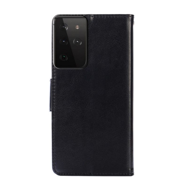 Etui Folio Samsung Galaxy S21 Ultra 5G Czerwony Czarny Błyszcząca Sztuczna Skóra