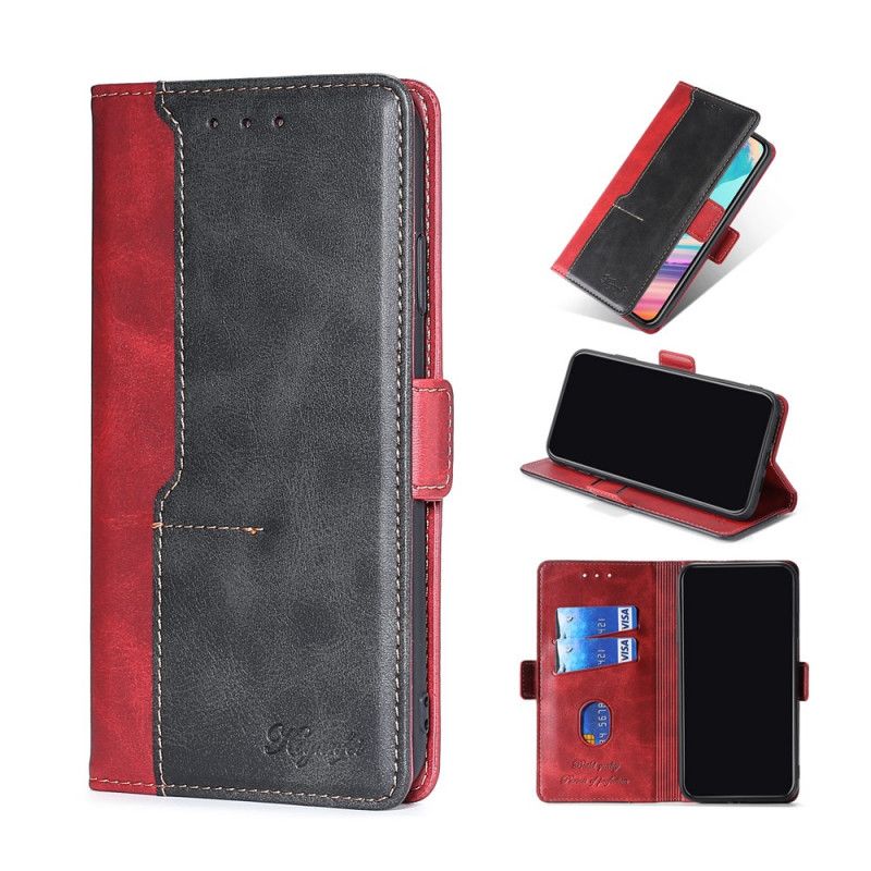 Etui Folio Samsung Galaxy S21 Ultra 5G Czerwony Czarny Dwukolorowa Imitacja Skóry Etui Ochronne