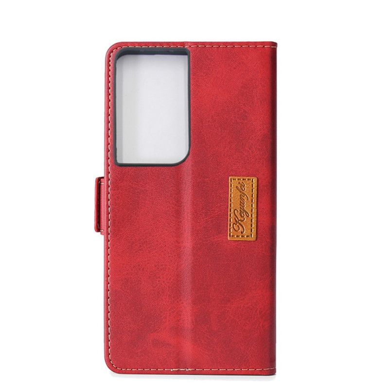 Etui Folio Samsung Galaxy S21 Ultra 5G Czerwony Czarny Dwukolorowa Imitacja Skóry Etui Ochronne