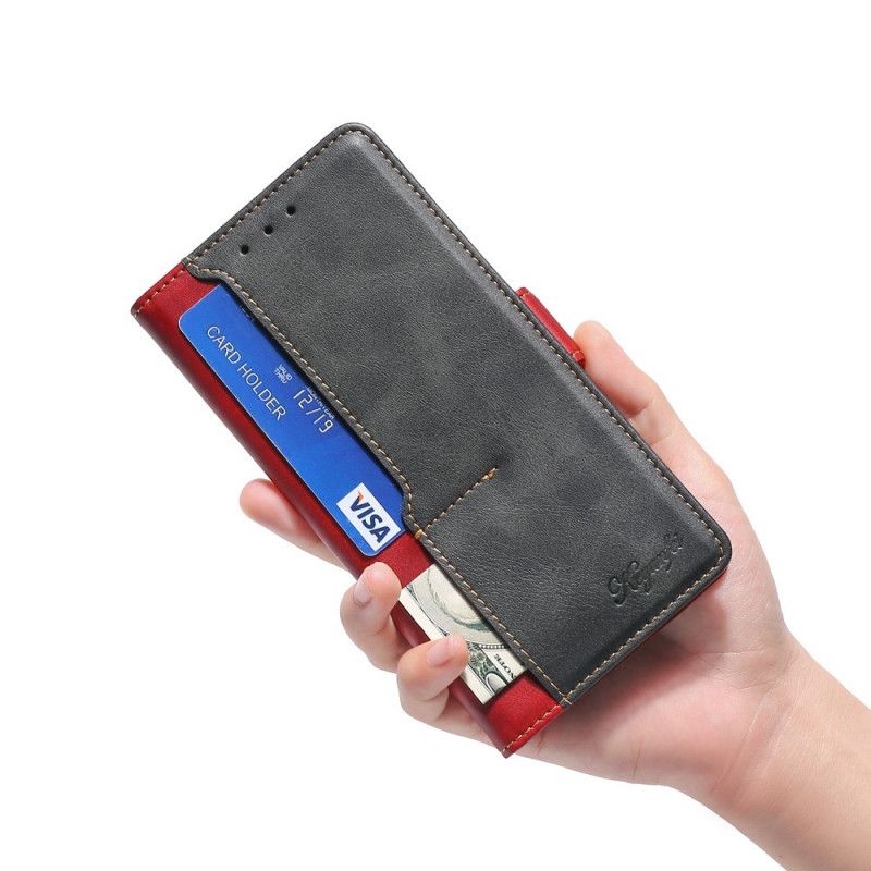 Etui Folio Samsung Galaxy S21 Ultra 5G Czerwony Czarny Dwukolorowa Imitacja Skóry Etui Ochronne