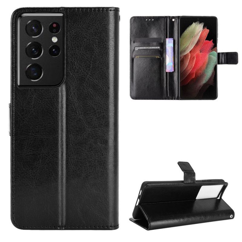 Etui Folio Samsung Galaxy S21 Ultra 5G Czerwony Czarny Efektowna Sztuczna Skóra Etui Ochronne