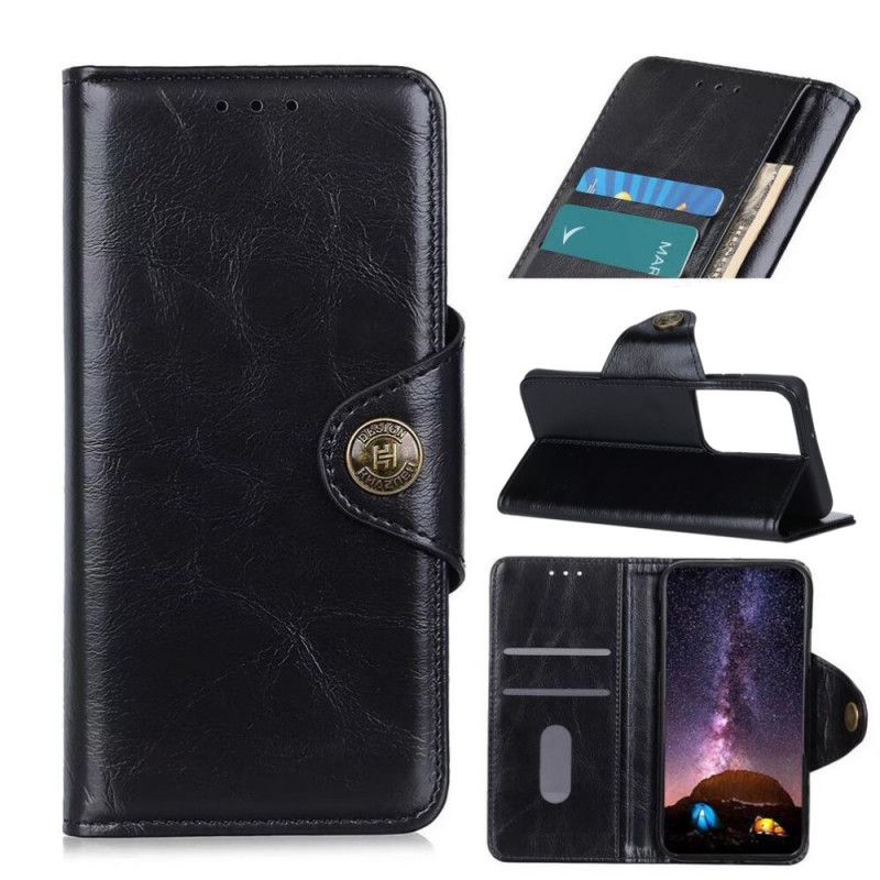 Etui Folio Samsung Galaxy S21 Ultra 5G Granatowy Czarny Khazneh Błyszcząca Sztuczna Skóra Etui Ochronne