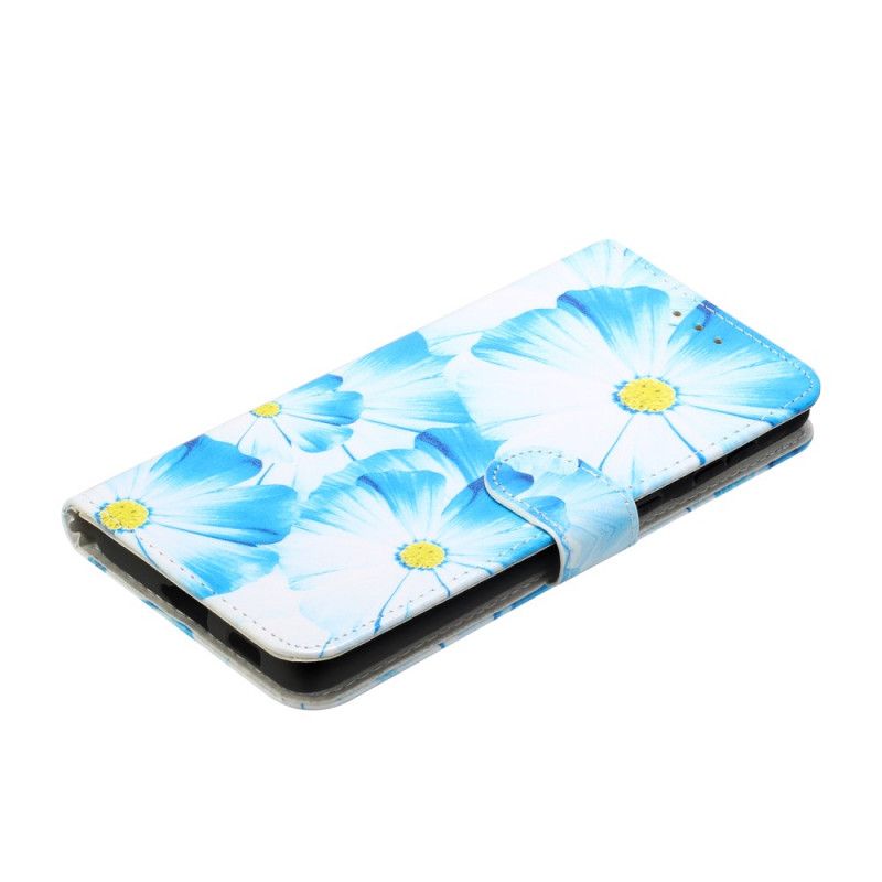 Etui Folio Samsung Galaxy S21 Ultra 5G Jasnoniebieski Czarny Dzikie Kwiaty Etui Ochronne