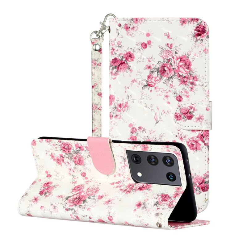 Etui Folio Samsung Galaxy S21 Ultra 5G Kwiaty Jasne Plamy Z Paskiem Etui Ochronne