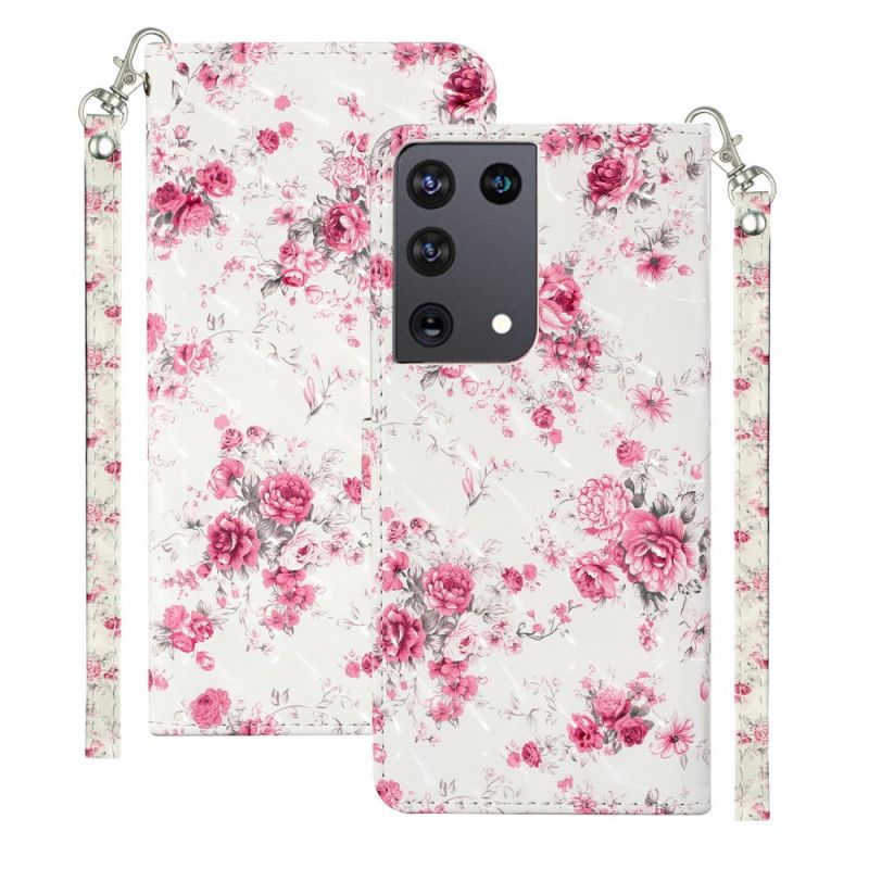 Etui Folio Samsung Galaxy S21 Ultra 5G Kwiaty Jasne Plamy Z Paskiem Etui Ochronne