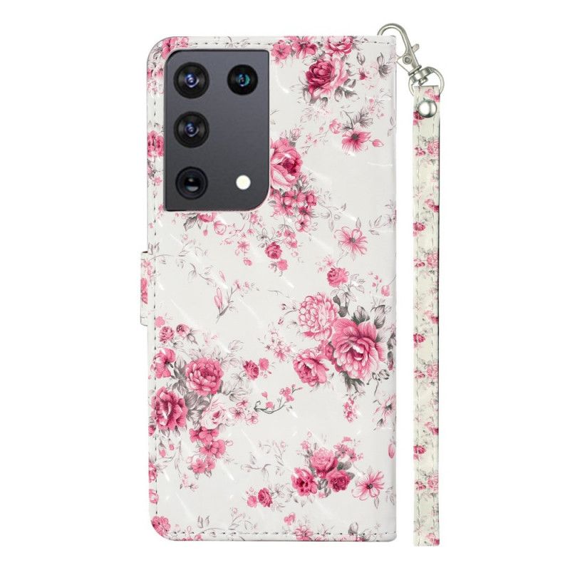 Etui Folio Samsung Galaxy S21 Ultra 5G Kwiaty Jasne Plamy Z Paskiem Etui Ochronne