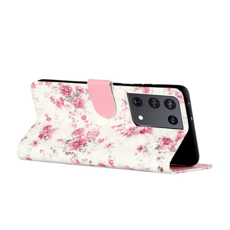 Etui Folio Samsung Galaxy S21 Ultra 5G Kwiaty Jasne Plamy Z Paskiem Etui Ochronne