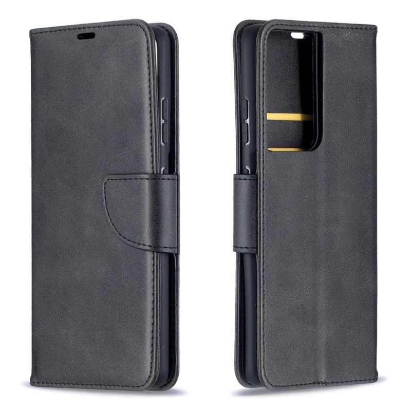Etui Folio Samsung Galaxy S21 Ultra 5G Szary Czarny Gładka Skośna Klapa Etui Ochronne