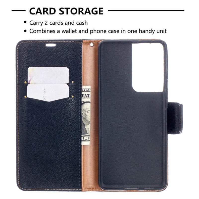 Etui Folio Samsung Galaxy S21 Ultra 5G Szary Czarny Liczi Ukośna Klapa Etui Ochronne