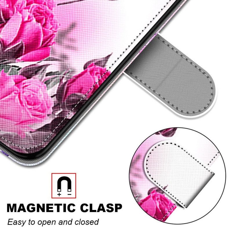 Etui Folio Samsung Galaxy S21 Ultra 5G Złoty Purpurowy Magiczne Kwiaty Etui Ochronne