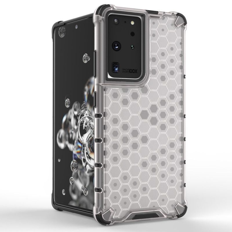 Etui Samsung Galaxy S21 Ultra 5G Biały Czarny Styl Plastra Miodu Etui Ochronne