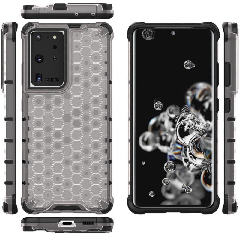 Etui Samsung Galaxy S21 Ultra 5G Biały Czarny Styl Plastra Miodu Etui Ochronne