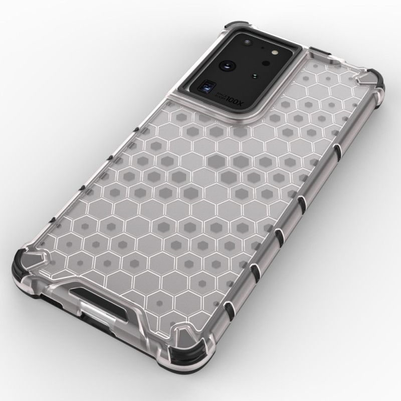 Etui Samsung Galaxy S21 Ultra 5G Biały Czarny Styl Plastra Miodu Etui Ochronne