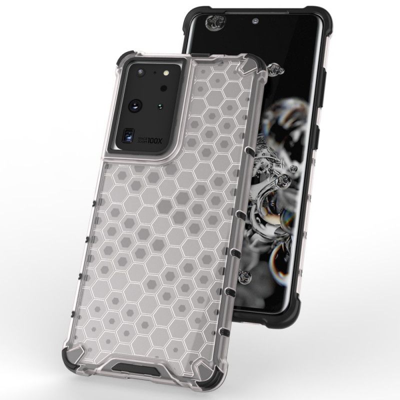 Etui Samsung Galaxy S21 Ultra 5G Biały Czarny Styl Plastra Miodu Etui Ochronne