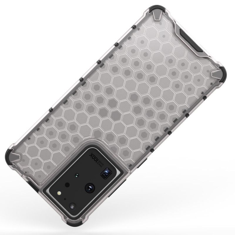 Etui Samsung Galaxy S21 Ultra 5G Biały Czarny Styl Plastra Miodu Etui Ochronne