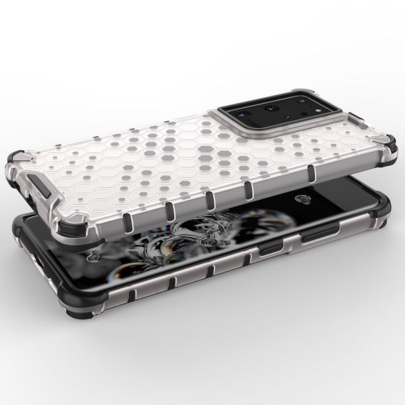 Etui Samsung Galaxy S21 Ultra 5G Biały Czarny Styl Plastra Miodu Etui Ochronne