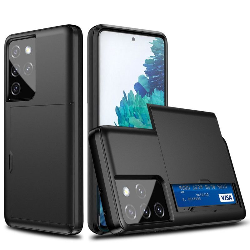 Etui Samsung Galaxy S21 Ultra 5G Biały Czarny Sztywny. Efektowny Uchwyt Na Karty