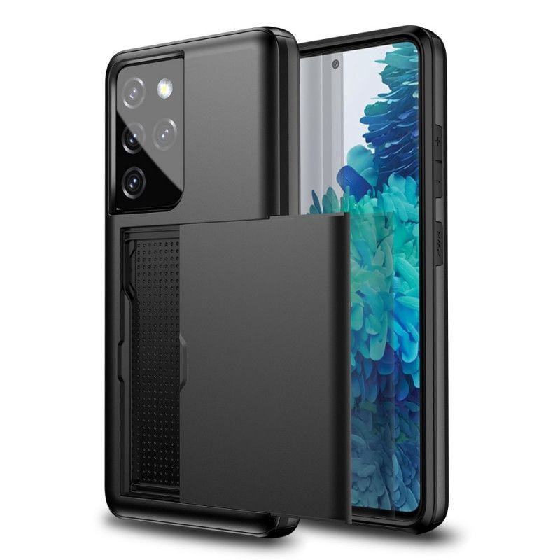 Etui Samsung Galaxy S21 Ultra 5G Biały Czarny Sztywny. Efektowny Uchwyt Na Karty