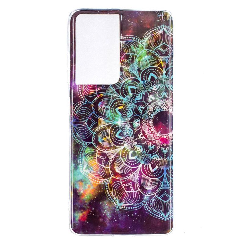 Etui Samsung Galaxy S21 Ultra 5G Ciemnoczerwony Czarny Fluorescencyjna Seria Kwiatowa Etui Ochronne