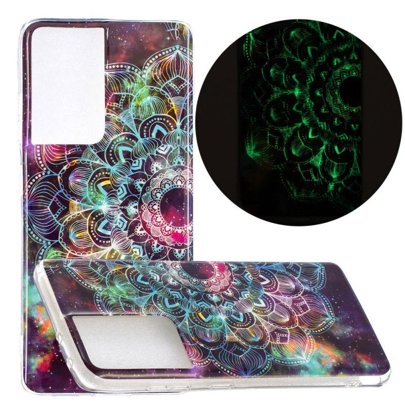 Etui Samsung Galaxy S21 Ultra 5G Ciemnoczerwony Czarny Fluorescencyjna Seria Kwiatowa Etui Ochronne