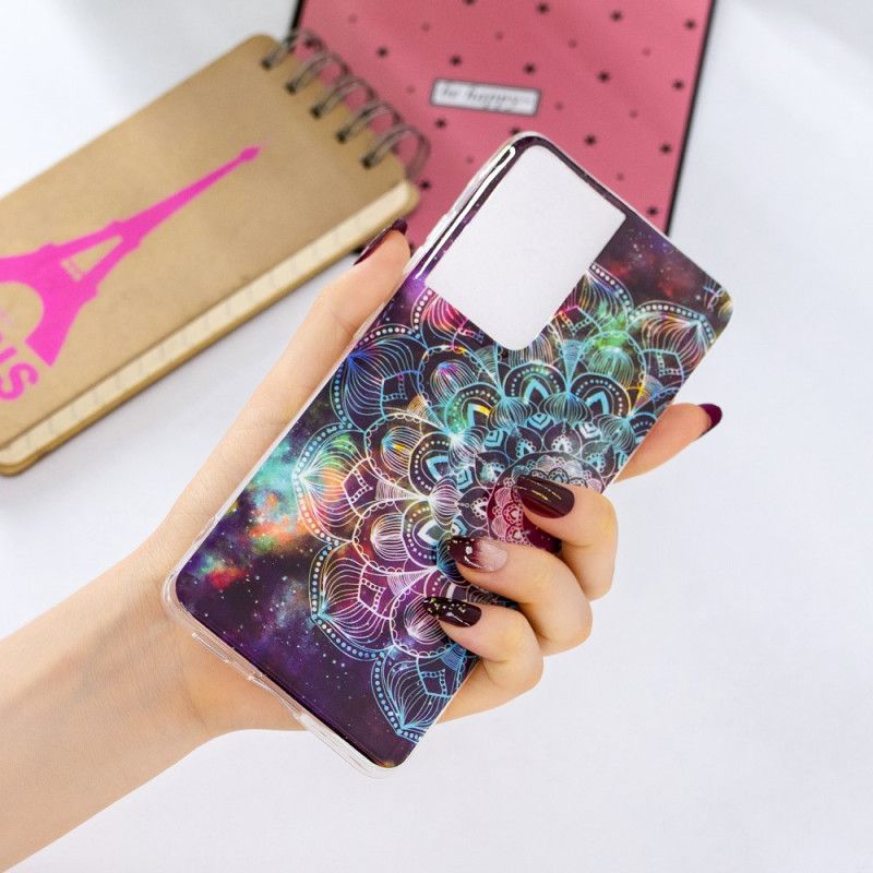 Etui Samsung Galaxy S21 Ultra 5G Ciemnoczerwony Czarny Fluorescencyjna Seria Kwiatowa Etui Ochronne