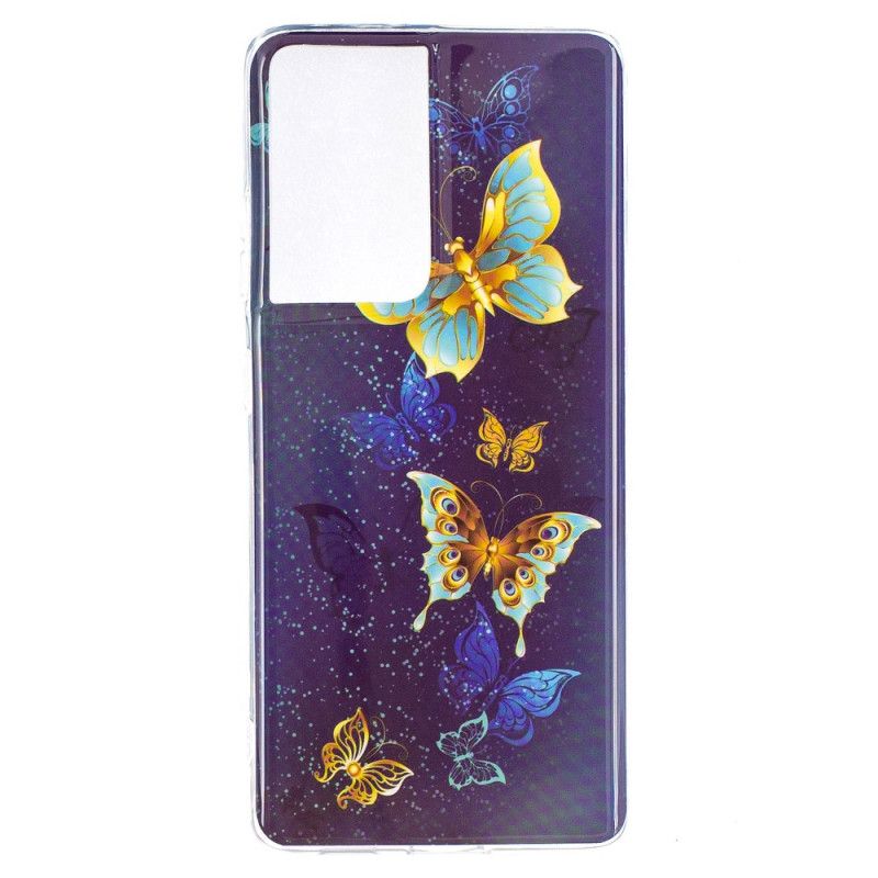 Etui Samsung Galaxy S21 Ultra 5G Jasnoniebieski Ciemnoniebieski Fluorescencyjna Seria Motylkowa Etui Ochronne