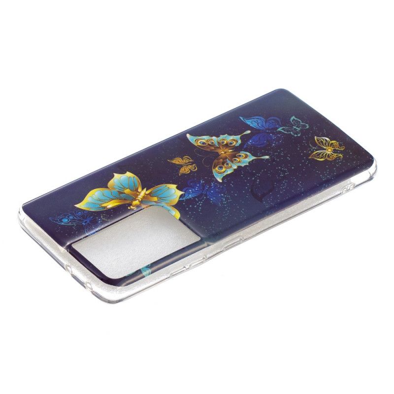 Etui Samsung Galaxy S21 Ultra 5G Jasnoniebieski Ciemnoniebieski Fluorescencyjna Seria Motylkowa Etui Ochronne