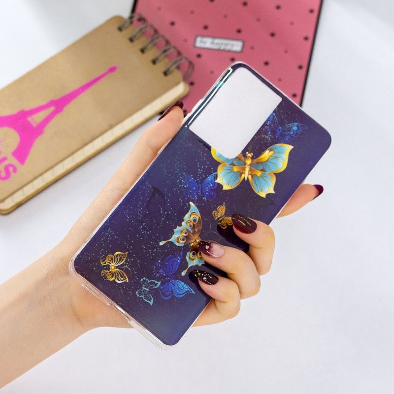 Etui Samsung Galaxy S21 Ultra 5G Jasnoniebieski Ciemnoniebieski Fluorescencyjna Seria Motylkowa Etui Ochronne