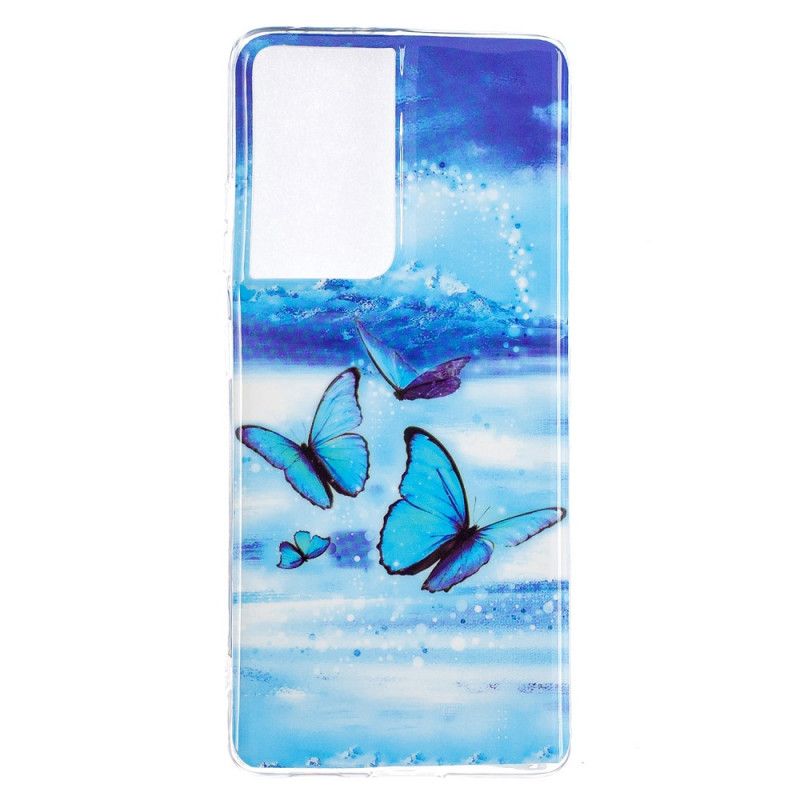 Etui Samsung Galaxy S21 Ultra 5G Jasnoniebieski Ciemnoniebieski Fluorescencyjna Seria Motylkowa Etui Ochronne