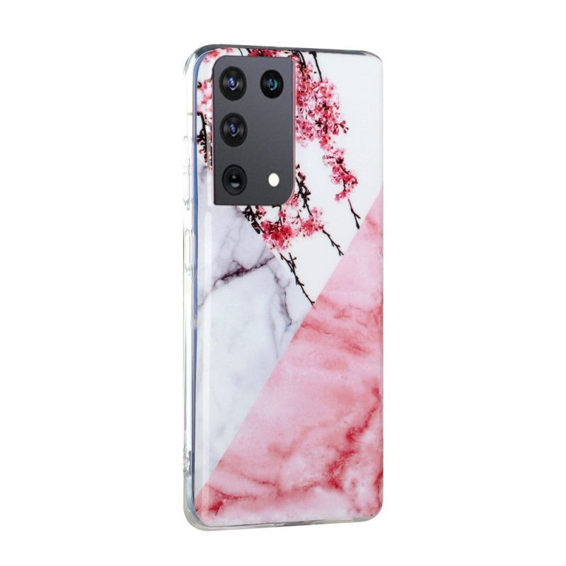 Etui Samsung Galaxy S21 Ultra 5G Marmurkowe Kwiaty Śliwki