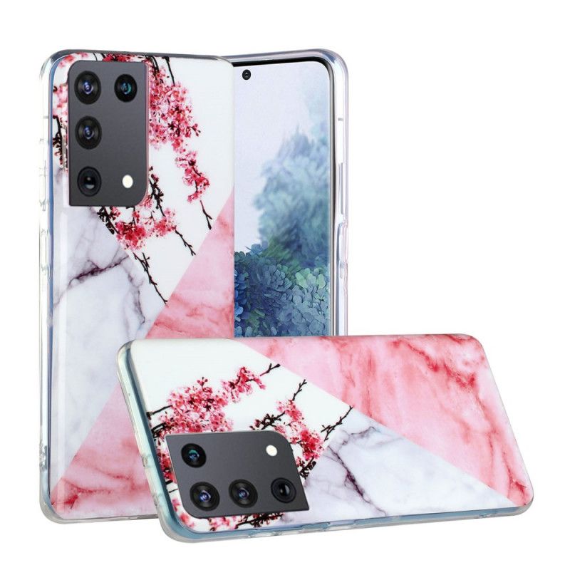 Etui Samsung Galaxy S21 Ultra 5G Marmurkowe Kwiaty Śliwki