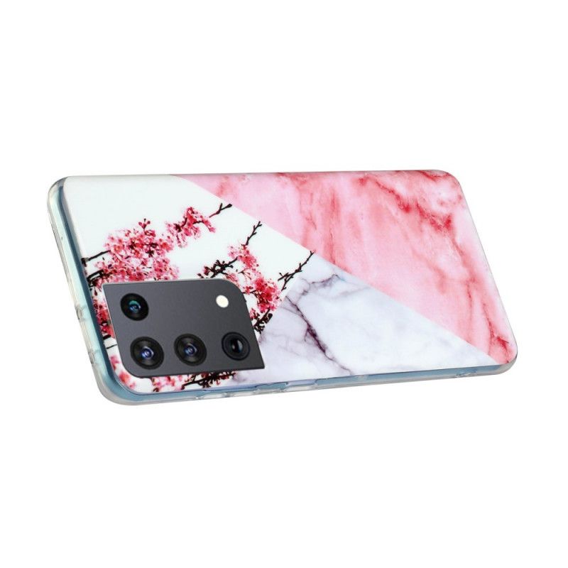 Etui Samsung Galaxy S21 Ultra 5G Marmurkowe Kwiaty Śliwki
