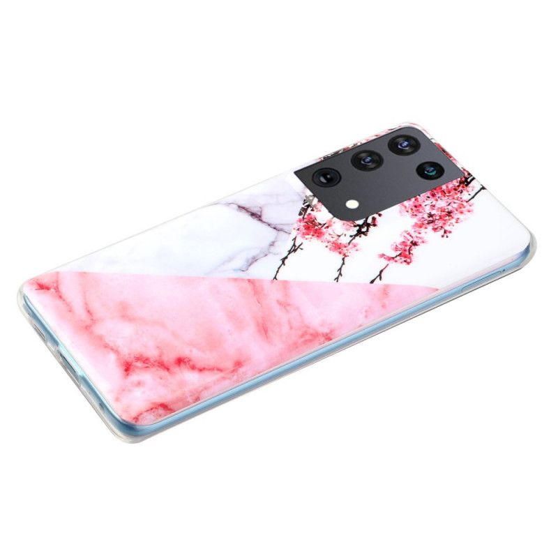 Etui Samsung Galaxy S21 Ultra 5G Marmurkowe Kwiaty Śliwki
