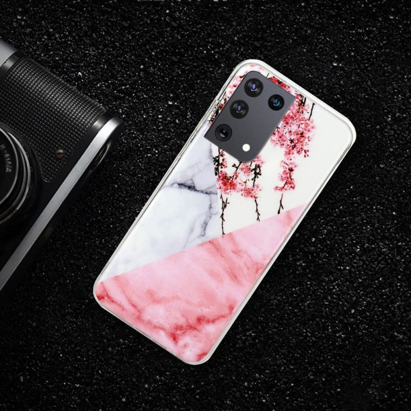 Etui Samsung Galaxy S21 Ultra 5G Marmurkowe Kwiaty Śliwki