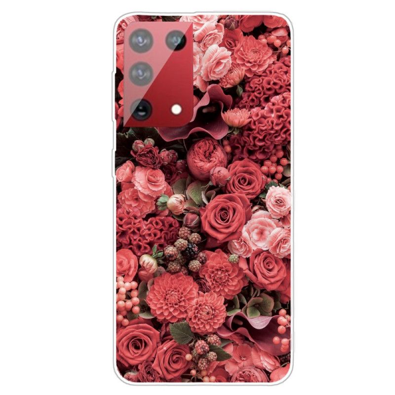 Etui Samsung Galaxy S21 Ultra 5G Różowy Czerwony Intensywne Kwiaty Etui Ochronne
