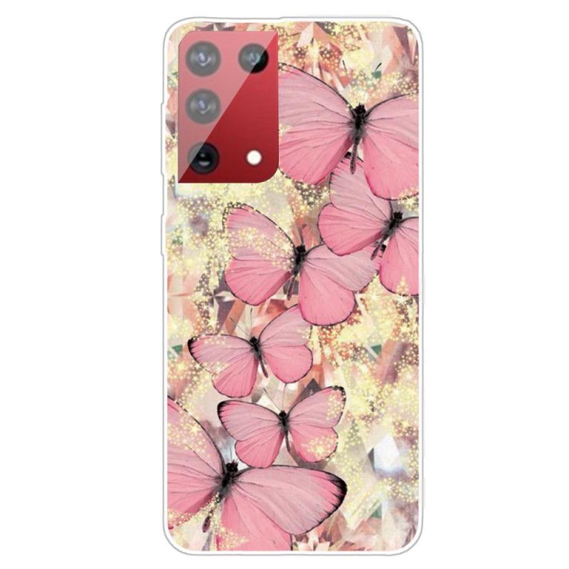Etui Samsung Galaxy S21 Ultra 5G Żółty Różowy Piękne Motyle Etui Ochronne