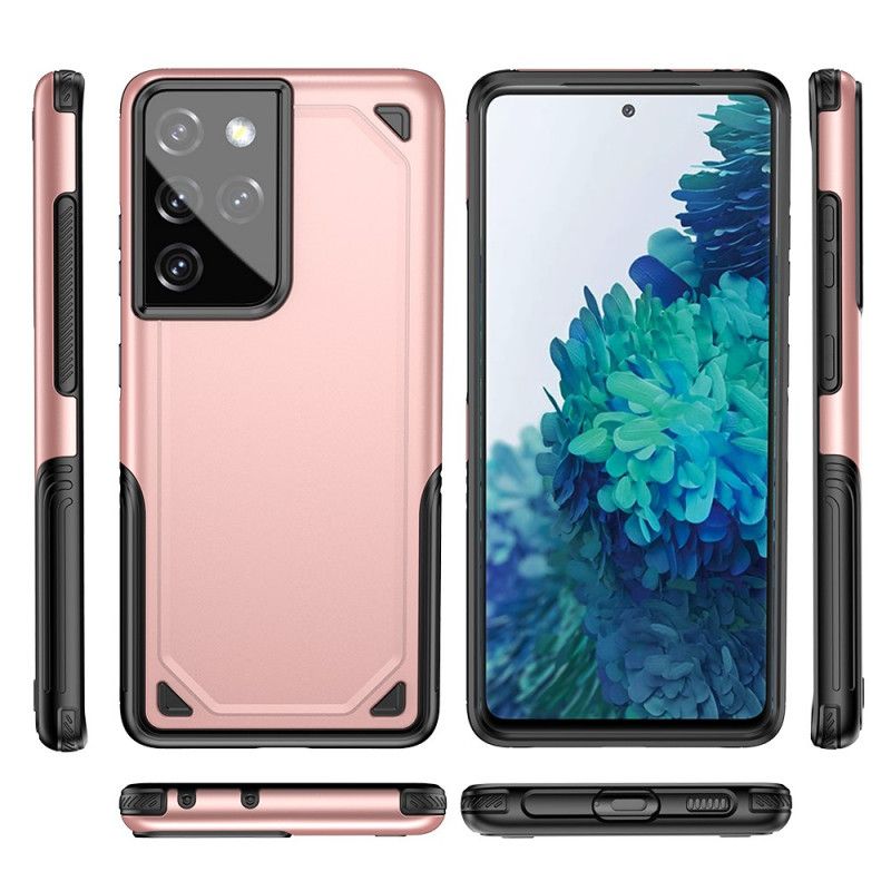 Etui Samsung Galaxy S21 Ultra 5G Szary Czarny Zbroja Z Efektem Metalu Etui Ochronne