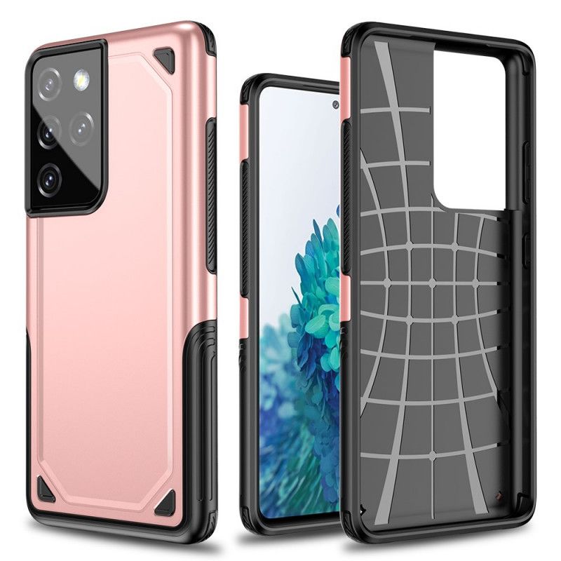 Etui Samsung Galaxy S21 Ultra 5G Szary Czarny Zbroja Z Efektem Metalu Etui Ochronne