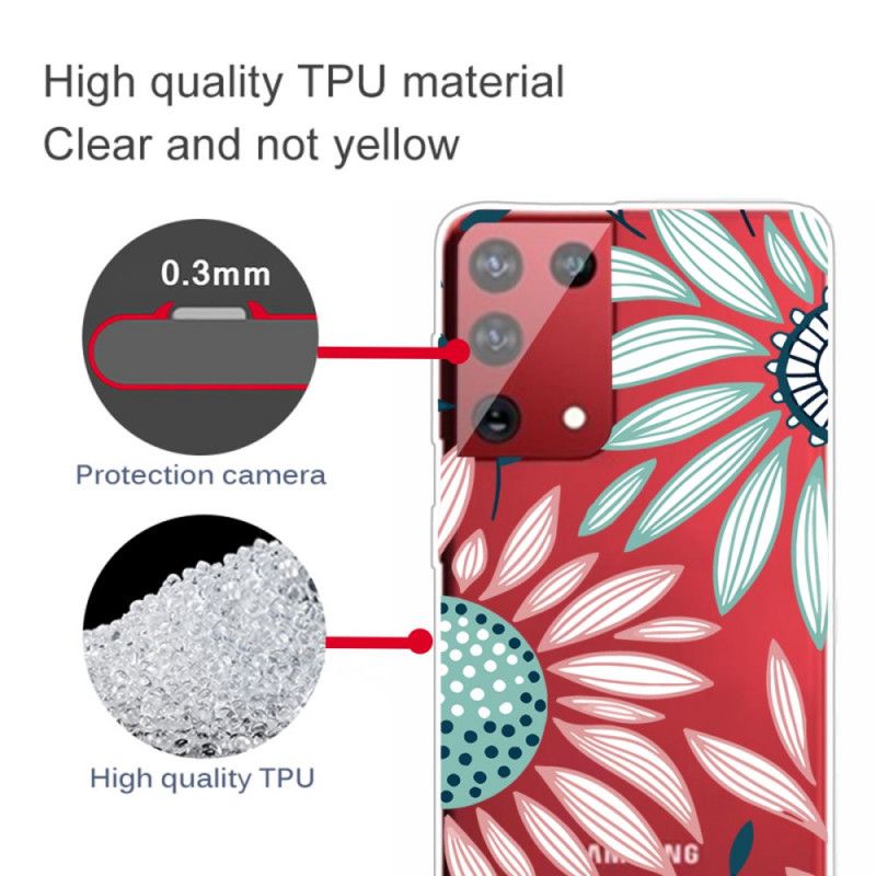 Etui Samsung Galaxy S21 Ultra 5G Zielony Różowy Przezroczysty Kwiat